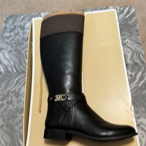 Michael Kors Black & Brown Kincaid Leather Boots, Size 10, New, Box, No trade